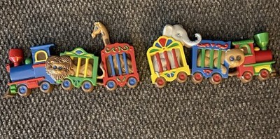 Vintage Circus Train Nursery Wall Decor Burwood Plastic 1991 USA 2 Pc Set Homeco