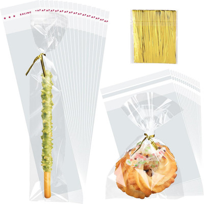 200 Pcs Pretzel Rod Bags Small Clear Individual Plastic Self Sealing Cellophane