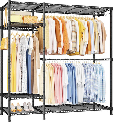 Heavy Duty F7 Garment Rack - 6-Tier Portable Closet, Max Load 800 lbs, Black