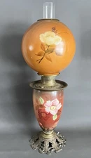 Vintage GWTW Parlor Lamp Floral Glass Ball Globe Bradley & Hubbard *Please Read