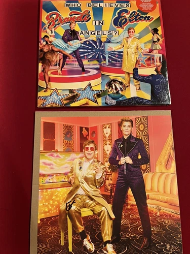 Elton John Brandi Who Believes In Angels SIGNED Art Card PINK SPIRAL Same Day 🚚