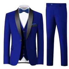 Men's 3 Piece Slim Fit Tuxedo with Bow Tie Large Royal Blue