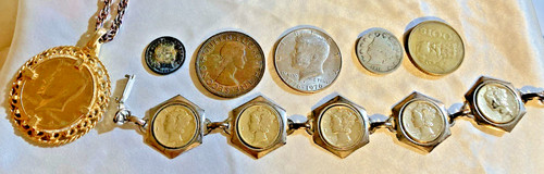 Lot 7 pcs MERCURY DIME Coin Jewelry BRACELET  1911 5 cent 1908 dime FreeShip!