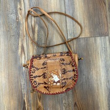 Vintage 70s/80s Thai Painted Leather Crossbody Purse