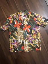 Vintage 80's 90's Hilo Hattie Blue Tropical Cotton Men's Hawaiian Shirt XL