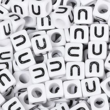 THRELE 300Pcs Square Letter Beads U Black on White 6x6mm Acrylic Alphabet B...