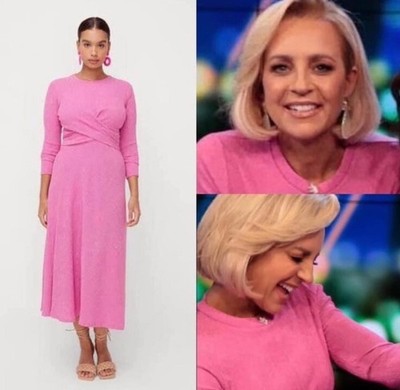 Sheike Madeline Dress Size 8 Pink Twist Crossover Long Sleeves Midi Stretch