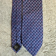 Claiborne Geometric Silk Tie Hand Made Necktie Blue Pink Paisley