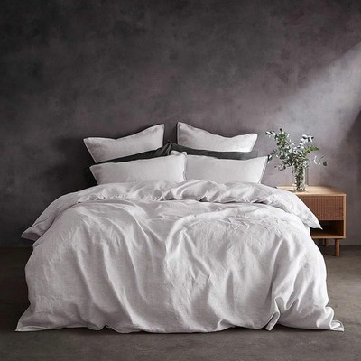 Lazy Linen 100 % gewaschenes weißes Leinen Bettbezug Set - Double/King/Super King