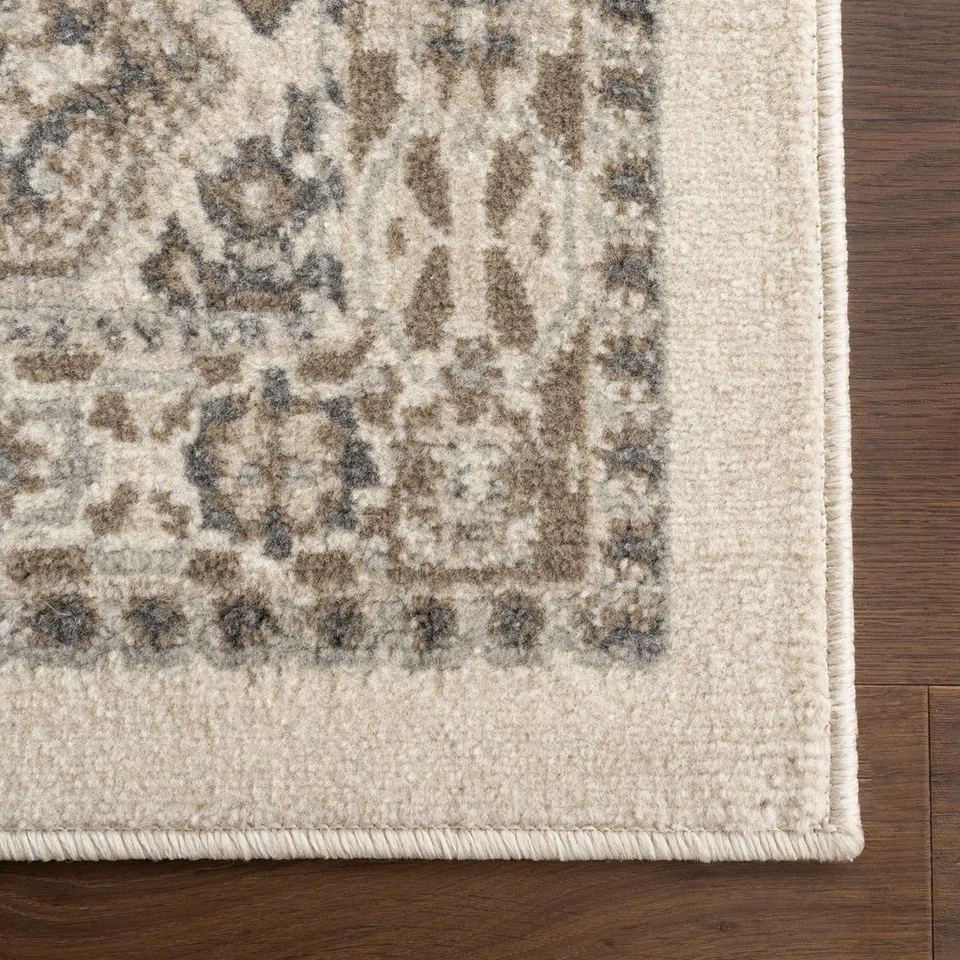 8’ Round Becca Traditional Tiled Area Rug, Taupe, Faded Transitional Design, - Image 3 of 4