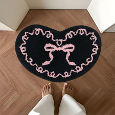 Black Pink Bow Bathroom Mat Coquette Non Slip Heart Shaped Bow Rug Cute Girly Ca
