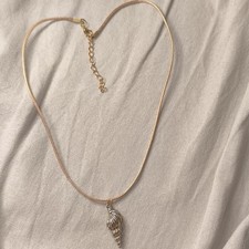 Gold Tone Snake Chain Necklace - Silver Seashell Charm Pendant, Lobster
