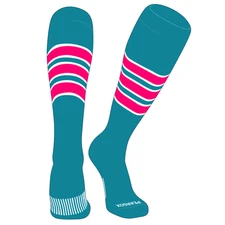 Striped OTC Baseball, Softball, Football Socks (C) Marlin Teal, White, Hot Pink