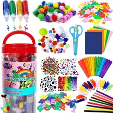 FUNZBO Arts and Crafts Supplies for Kids - Craft Kit with Glitter Glue Stick,