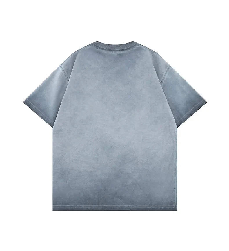 Mens Gradient Washed Loose Crew Neck Tee Streetwear Vintage Distressed Oversized - Image 3 of 4