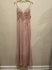 Jovani 23124 Sz 4 Pink Satin Floral Embroidered Beaded Lace Insert Gown $480