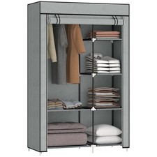 HOMCOM Fabric Wardrobe w/Shelves & Hanging Rail, Light Grey , Refurbished