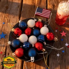 HipTree Mini 4th July Ornaments 30ct 1.18" Red White Blue Patriotic Decor