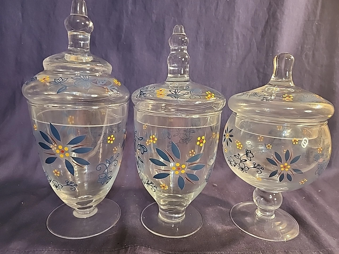 Temp-tations Classic Set of 3 Glass Kitchen Apothecary Jars Blue Floral New