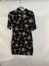 Velvet Floral Mock Neck Mini Dress Women Medium Black Purple Bodycon