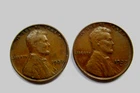 2 US 1 CENT LINCOLN 1937 NO MARK (P) AND D  WHEAT PENNY COIN