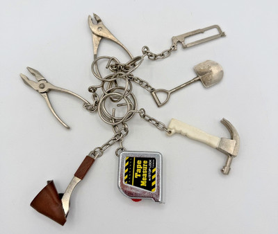 Vintage Keychain Lot of 7 Tools Made in Taiwan Hatchet, saw, shovel, hammer...