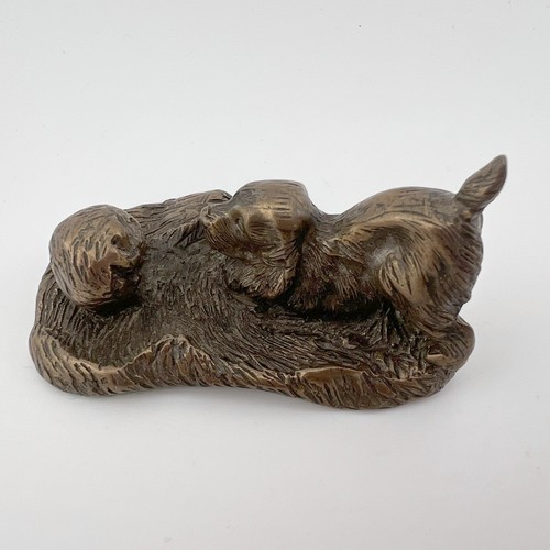 Vintage Tudor Bronze Dog Figurine Puppy w Ball England Mini 3"