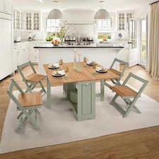 Santos Folding Drop Leaf Butterfly Dining Table Set 4 Chairs Sage Green & Pine