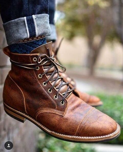 Mens Stylish Vintage High Top Round Toe Lace Up Leather Work Ankle Boots  Shoes