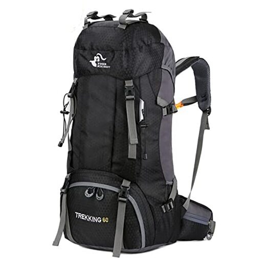 60L Waterproof Lightweight Hiking Backpack with Rain Cover for Outdoor Sports - Black