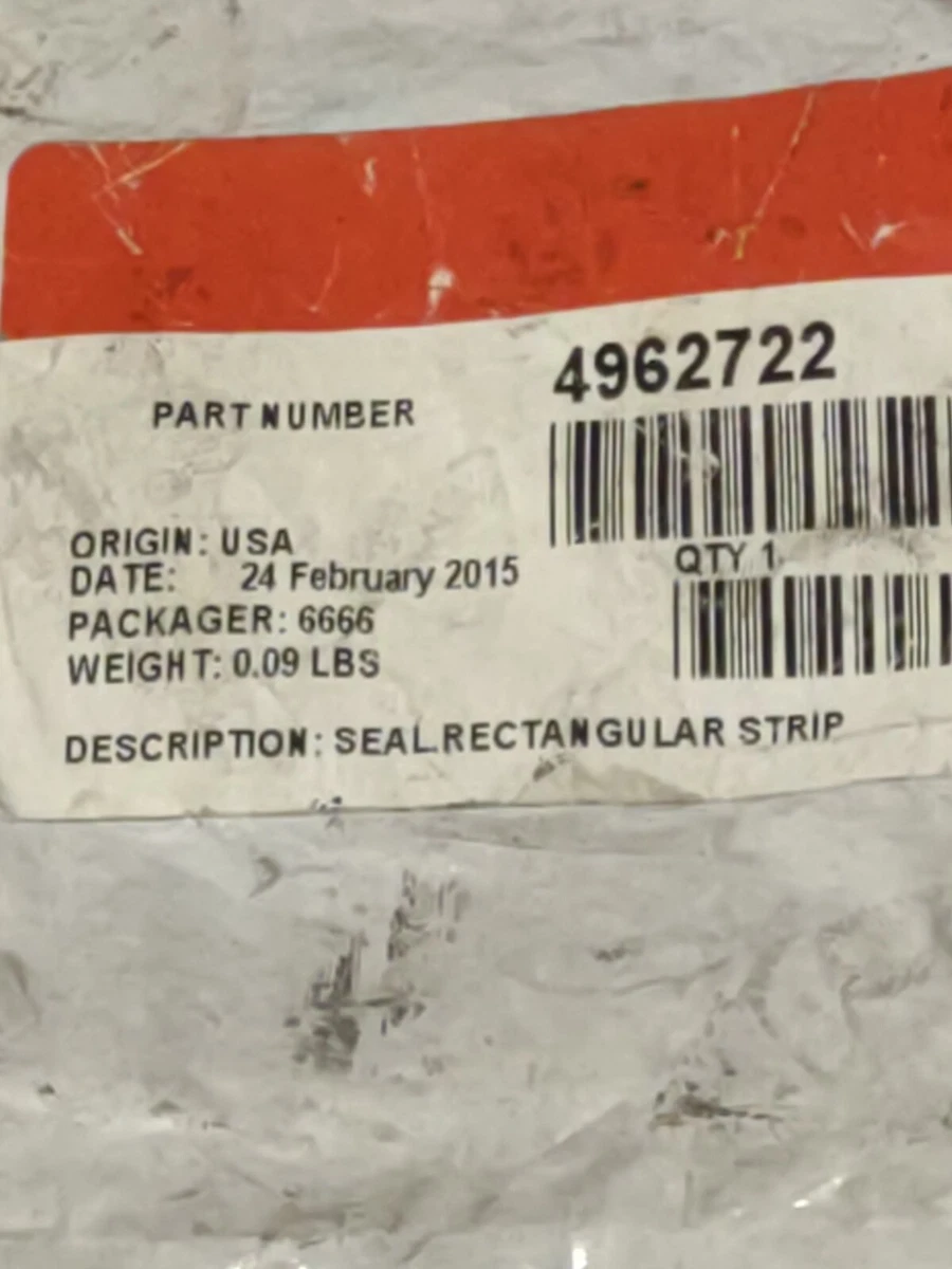 GENUINE OEM CUMMINS 4962722 SEAL RECTANGULAR STRIP 4059182 3679913 