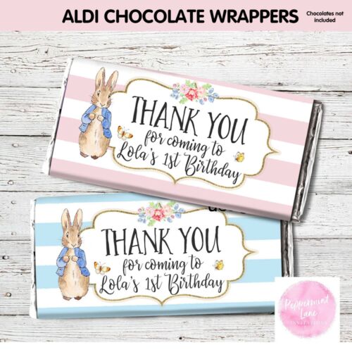 'YOU PRINT & SAVE' PETER RABBIT PERSONALISED CHOC WRAPPER ALDI PARTY FAVOUR 1st - Picture 1 of 5