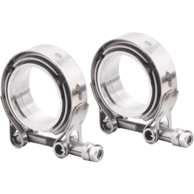 2PC 4'' Stainless Steel V-Band Bolt Clamp Male Female Flanges for Turbo Universal