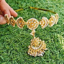 Gold tone Ethnic Matha Patti Kundan Traditional Maang Tikka Head Piece Jewelry