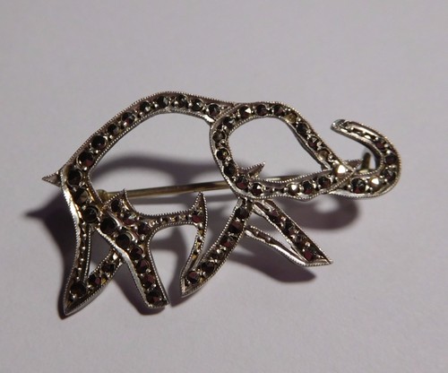 Vintage broche en argent massif et marcassites - France