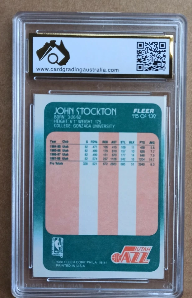 John Stockton RC Rookie Fleer 1988/89 - NBA Card #115 - CGA 8.5 NM/MINT+ not PSA - image 2 of 2