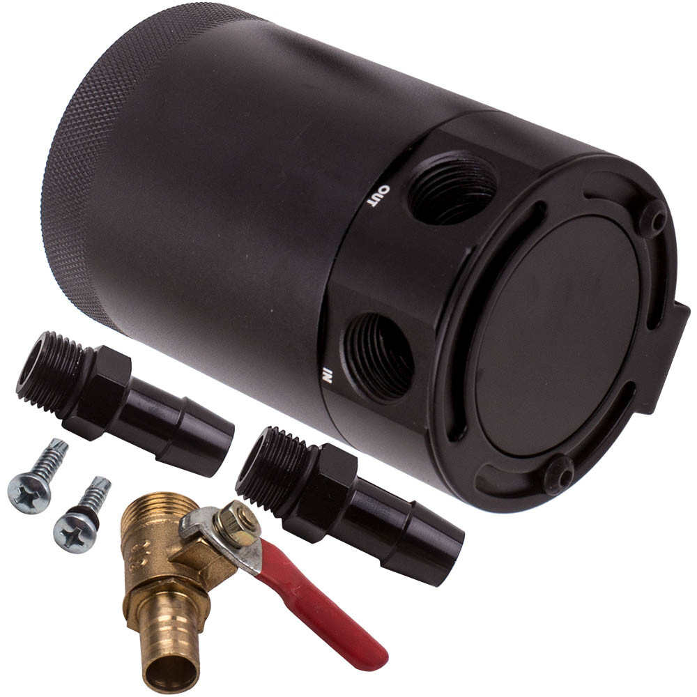 Universal 2 Port Oil Catch Breather Can Baffled Aluminum Reservoir Tank + Filter