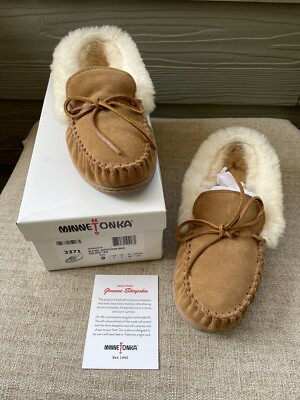 Ladies MINNETONKA Alpine Sheepskin Moc #3371 Golden Tan Size