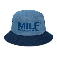 Funny Frog Animal Lover Embroidered Denim Bucket Hat Gift, MILF Man I Love Frogs