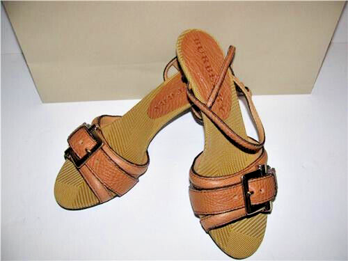 BURBERRY Leder/Jacquard Sandalen Schuhe Heels Sandals Gr.40 - Picture 1 of 12