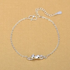 Women's 925 Sterling Silver Kitten Small Cat Foot Chain Ankle Bracelet #AB39