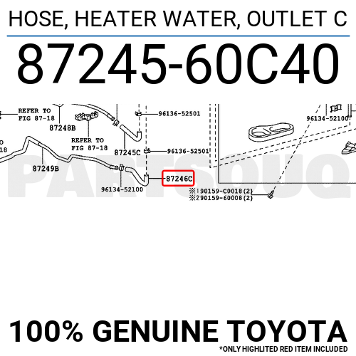 8724560C40 Genuine Toyota HOSE, HEATER WATER, OUTLET C 87245-60C40