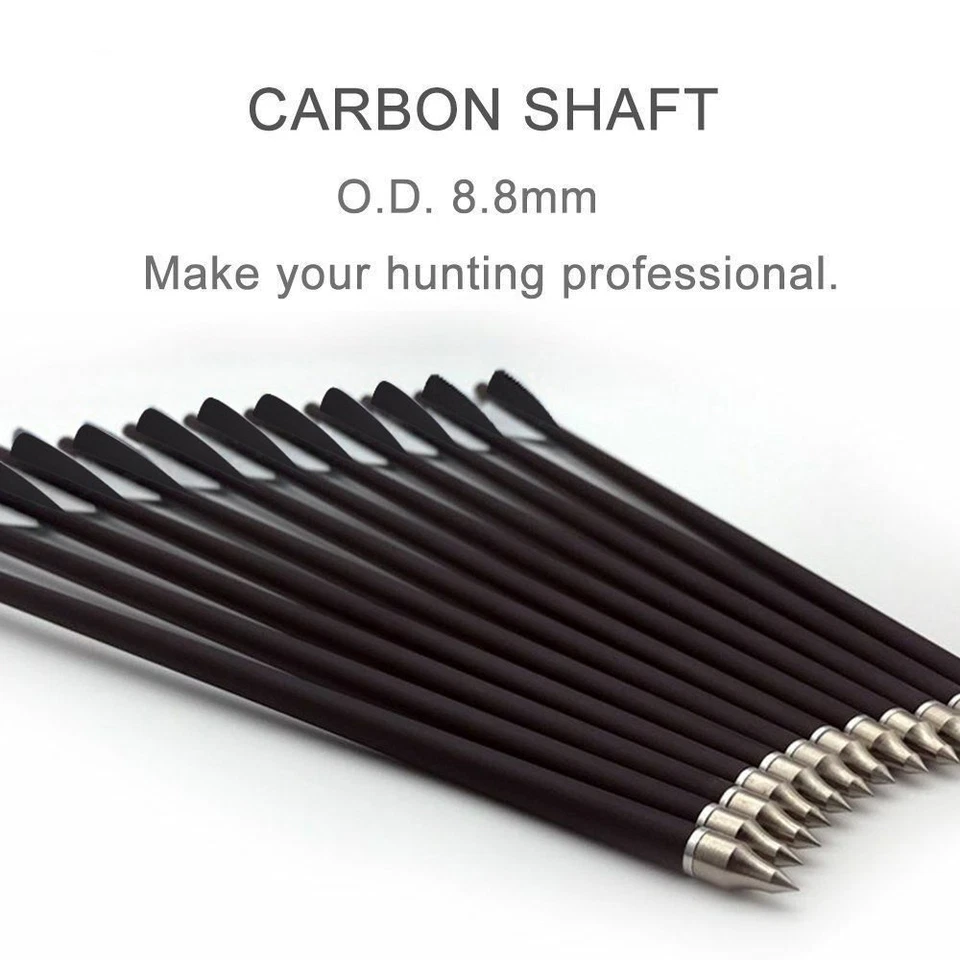 12Pcs 20" Crossbow Bolts Carbon Arrows 100grain 3 Blade Broadhead Hunting Quiver - Image 2 of 4