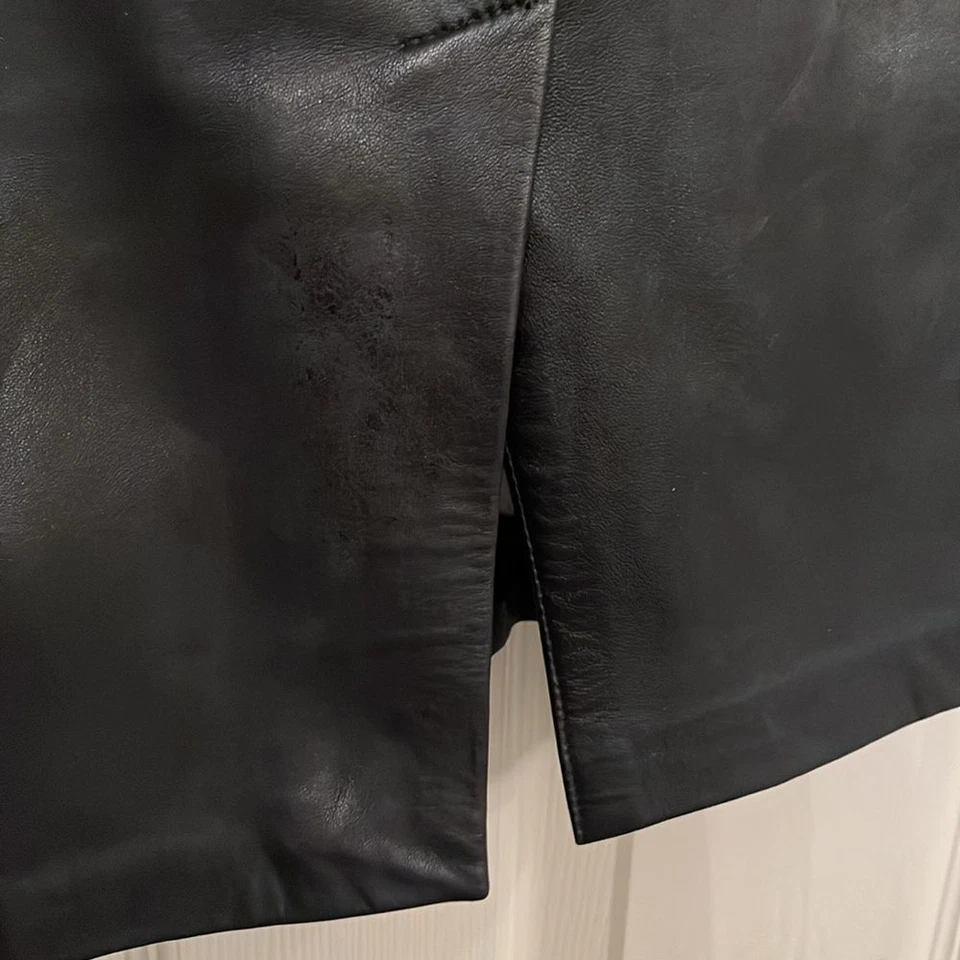 Vintage Tommy Hilfiger Black Knee Length Soft Leather Skirt Sz 12 Back Slit Hem - Image 4 of 4