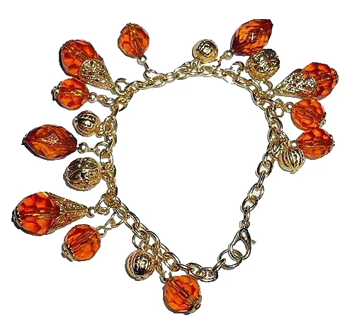 super Bettel Armband viele Anhänger gold, bernstein 19,5 cm ModeSchmuck NEU - Bild 1 von 1