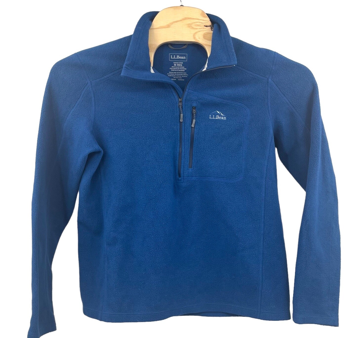 LL BEAN Fleece Men M Blue Trail 1/2 Zip Mock Neck Slightly Fitted Long