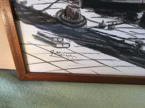 International Artist G Molina Pen & Wash Framed - Foto 2 di 2