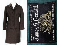 Size 8 50s Tweed Suit - Dark Brown Forest Green Pinstripe Jacket Skirt Waist 27