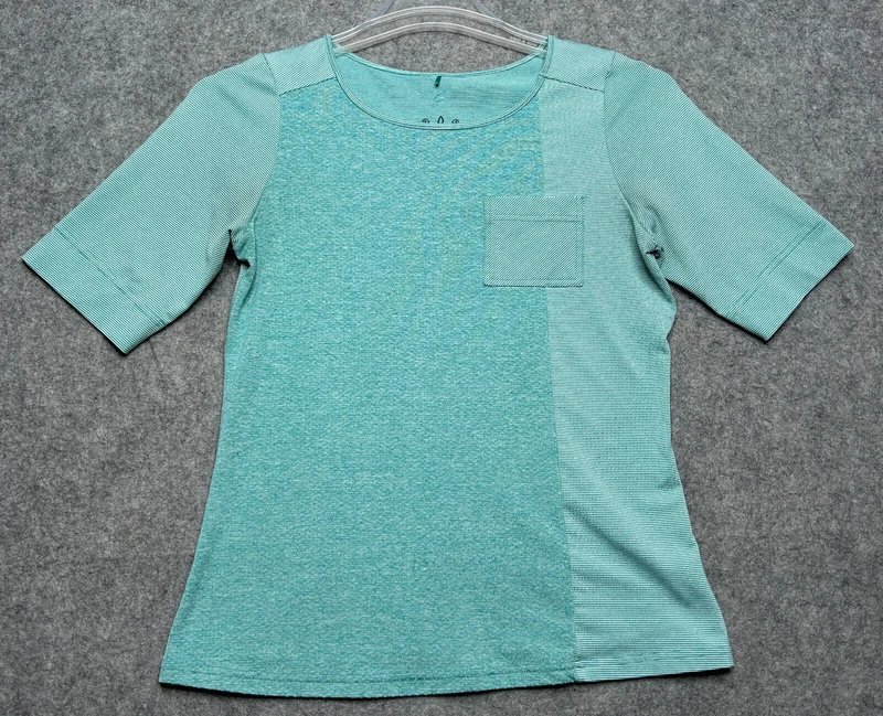 prana striped tee outdoor yoga hike climb pocket stretch shirt