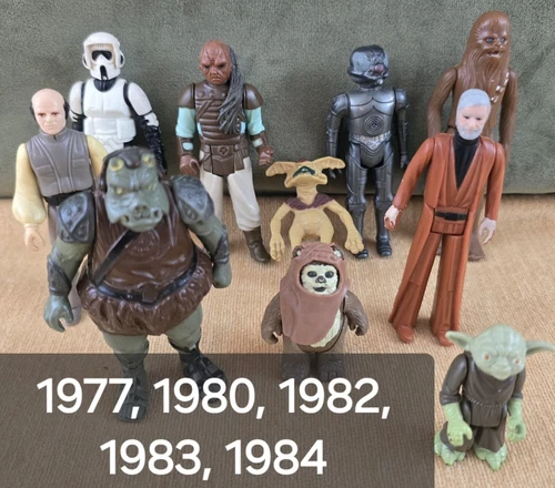 1977,1980,1983 STAR WARS Action Figures Chewbacca Yoda Wicket Salacious Crumb